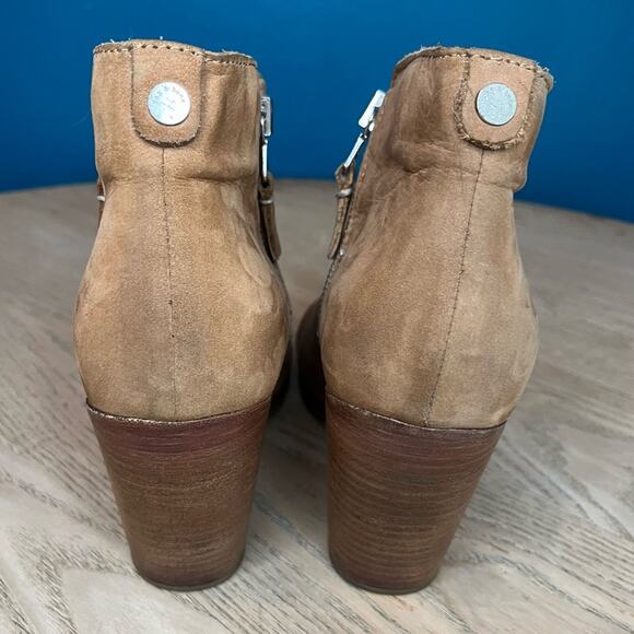 Rag & Bone Margot Suede Leather Ankle Boot Zip Up Stacked Block Heel Tan US 10 - Picture 3 of 10